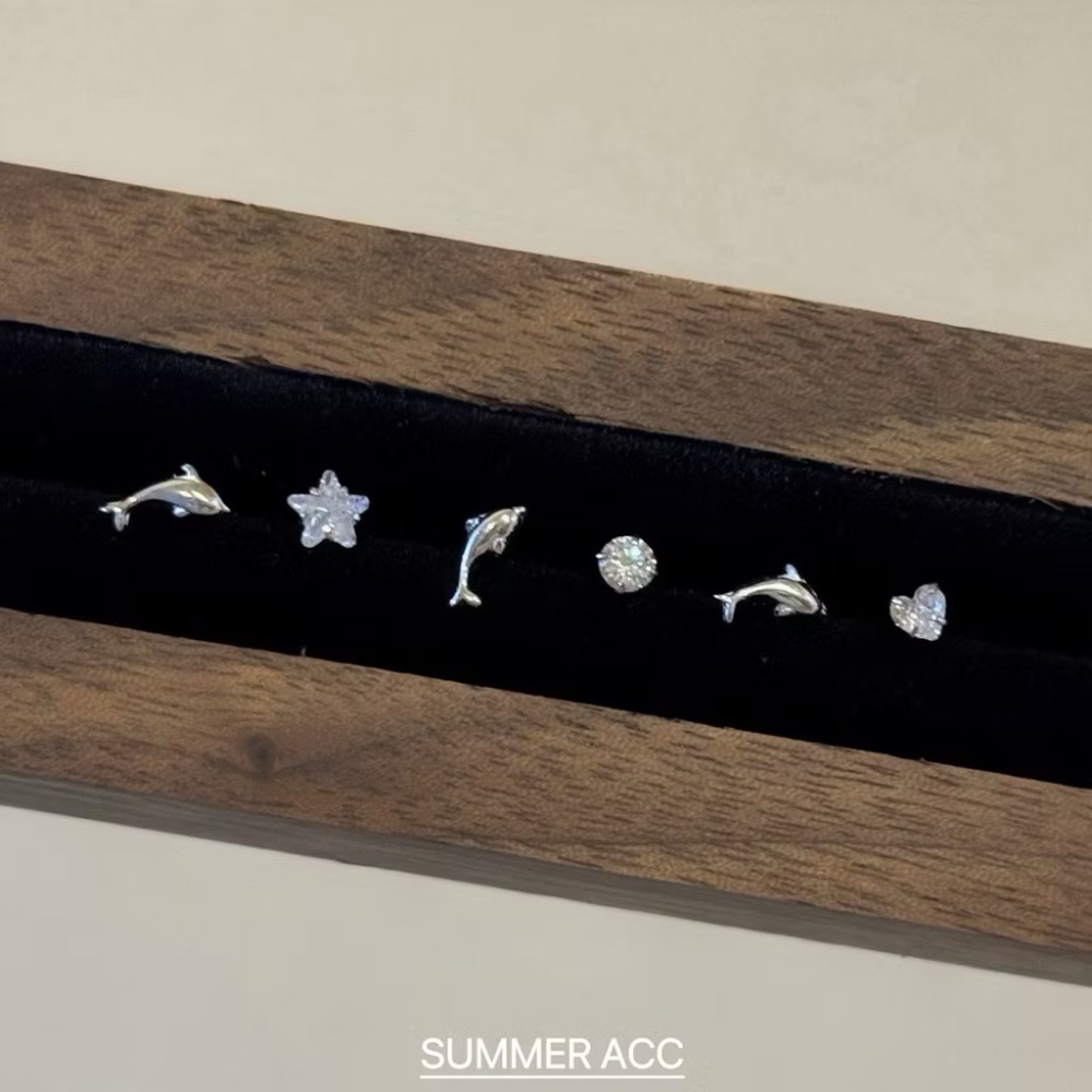 SUMMER 銀飾💫［925純銀］🐬夢幻海豚閃鑽耳環 愛心 星星 圓鑽純銀耳環 迷你耳環 純銀飾品-細節圖4