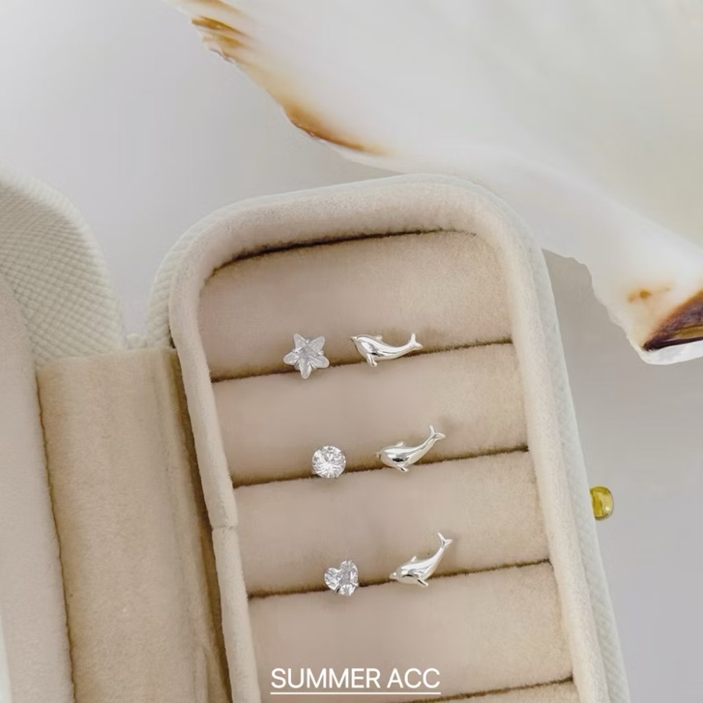 SUMMER 銀飾💫［925純銀］🐬夢幻海豚閃鑽耳環 愛心 星星 圓鑽純銀耳環 迷你耳環 純銀飾品-細節圖7