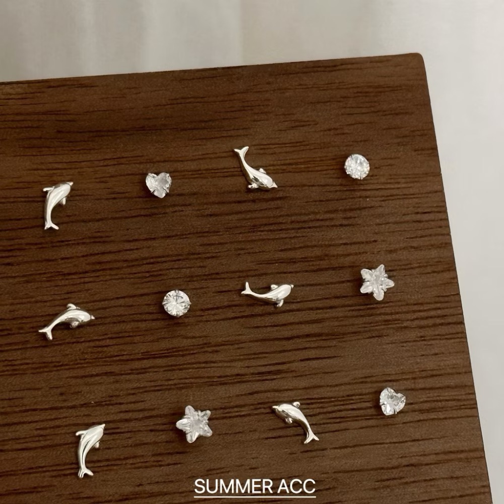 SUMMER 銀飾💫［925純銀］🐬夢幻海豚閃鑽耳環 愛心 星星 圓鑽純銀耳環 迷你耳環 純銀飾品-規格圖9
