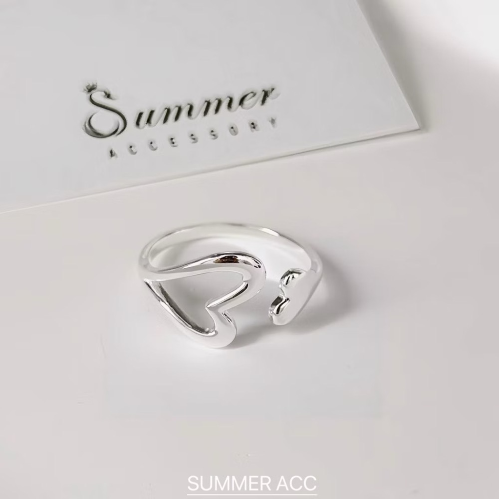 SUMMER 銀飾💫［925純銀］質感心型開口戒 愛心戒指 心形戒 食指戒 純銀戒指 純銀飾品-細節圖2