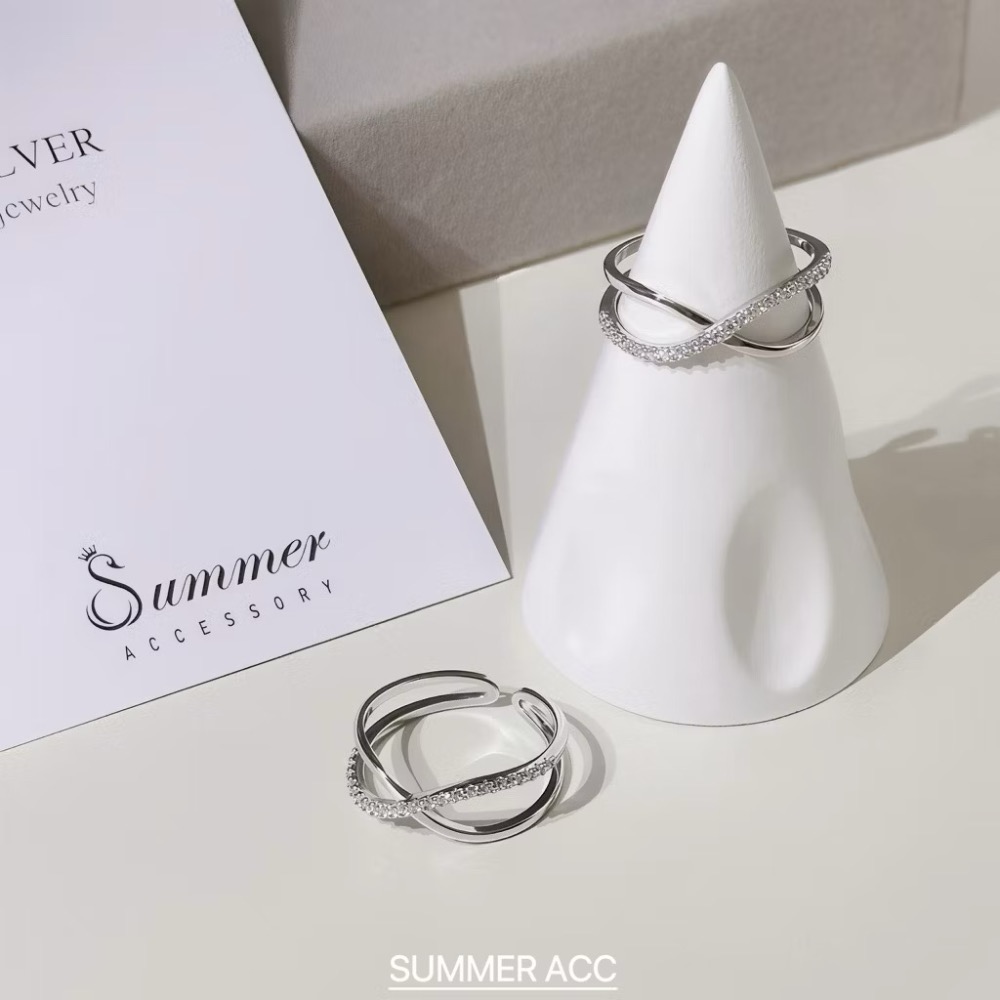 SUMMER 銀飾💫［925純銀］細緻閃耀輕珠寶線戒 無限交叉純銀戒指 正韓 純銀飾品-細節圖6