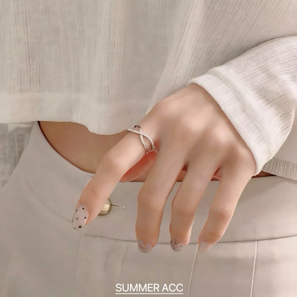 SUMMER 銀飾💫［925純銀］細緻閃耀輕珠寶線戒 無限交叉純銀戒指 正韓 純銀飾品-細節圖7