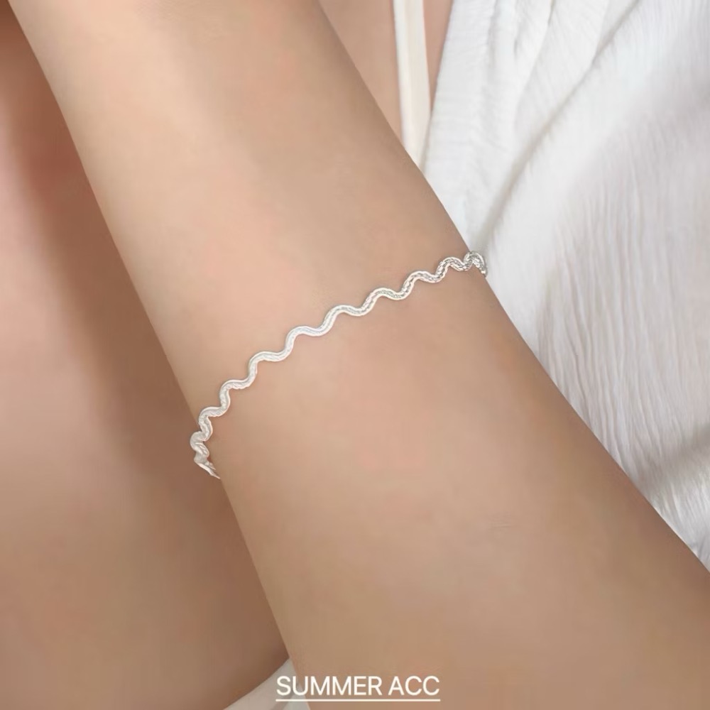 SUMMER 韓 銀飾💫［925純銀］波浪線條純銀手鍊 正韓手鍊 手鐲 手環 純銀飾品-細節圖3