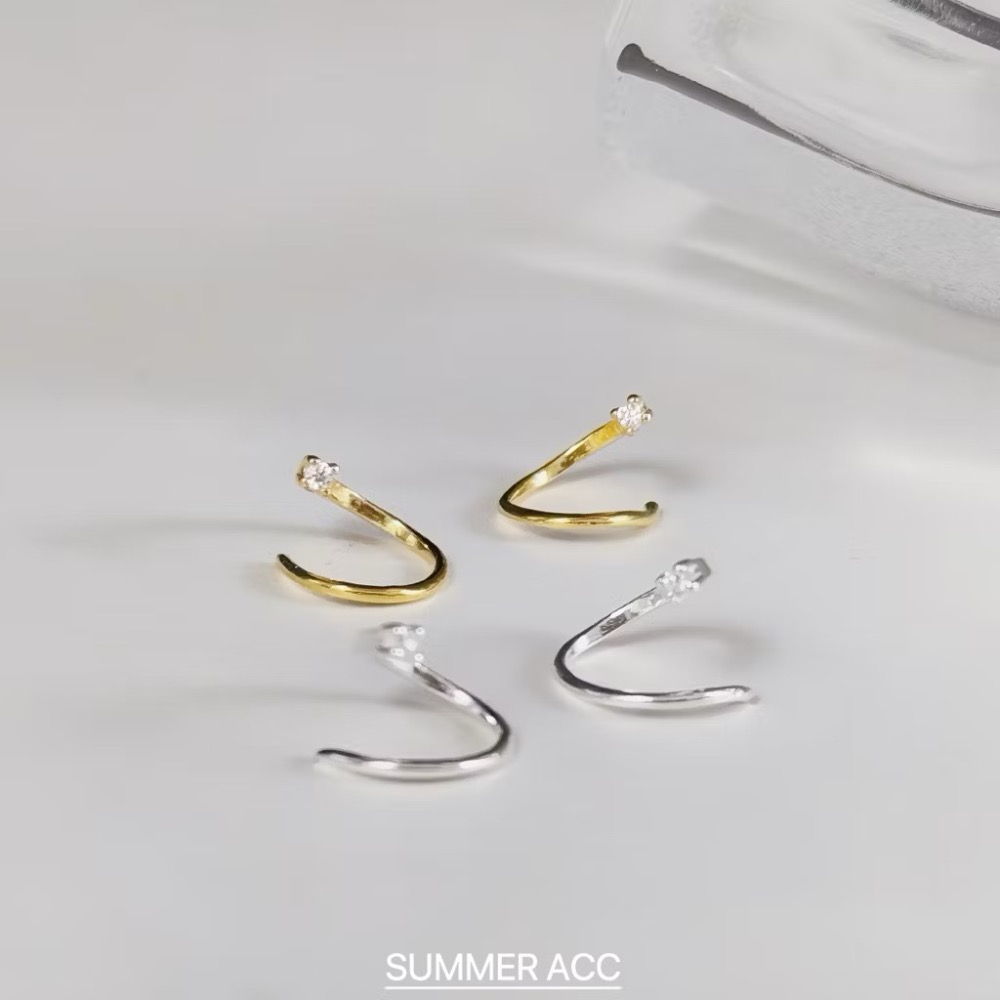 SUMMER 銀飾💫［999足銀］簡約亮點養耳圈 小鑽耳環 耳繞 C型耳環 耳骨環 純銀耳環 純銀飾品-細節圖6
