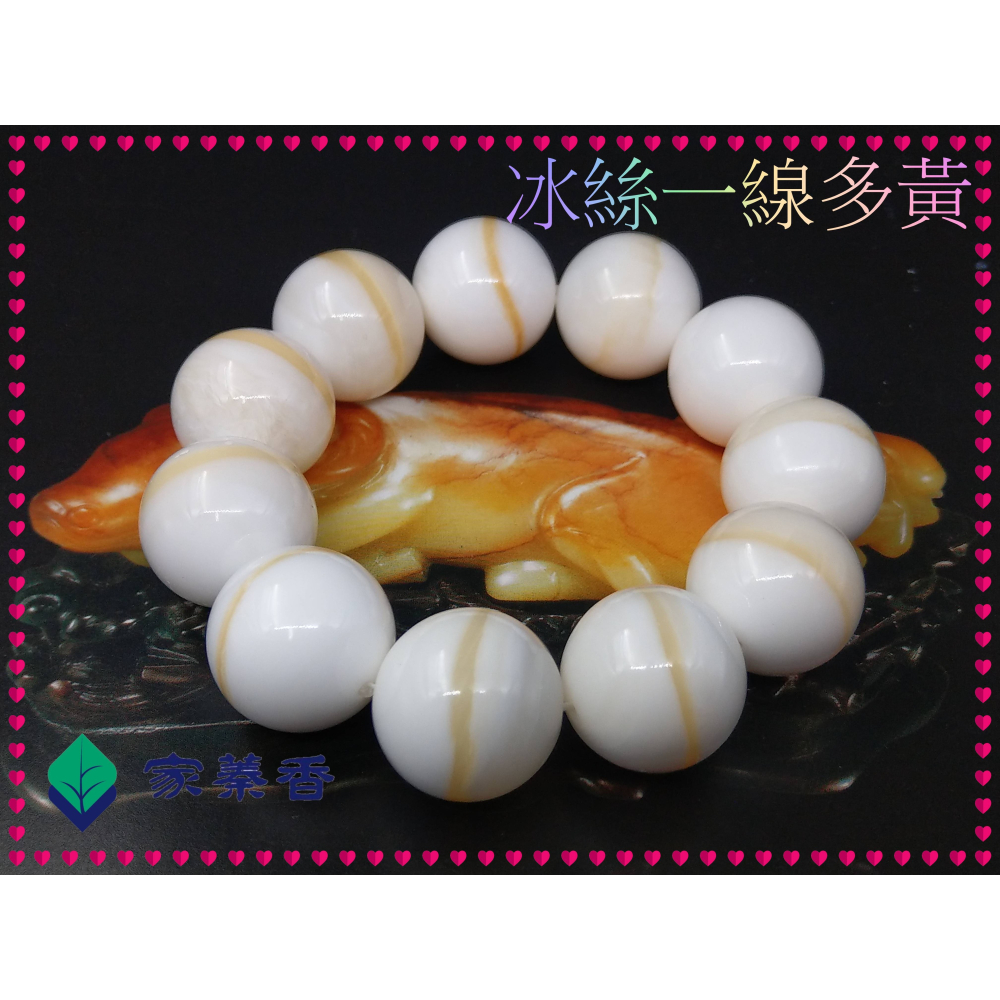 【家蓁香】特A級精品 海南黃岩島天然玉化『冰絲料一線多黃』硨磲20mm*11顆貝殼佛珠男女款手鏈(TR-52-9)-細節圖3