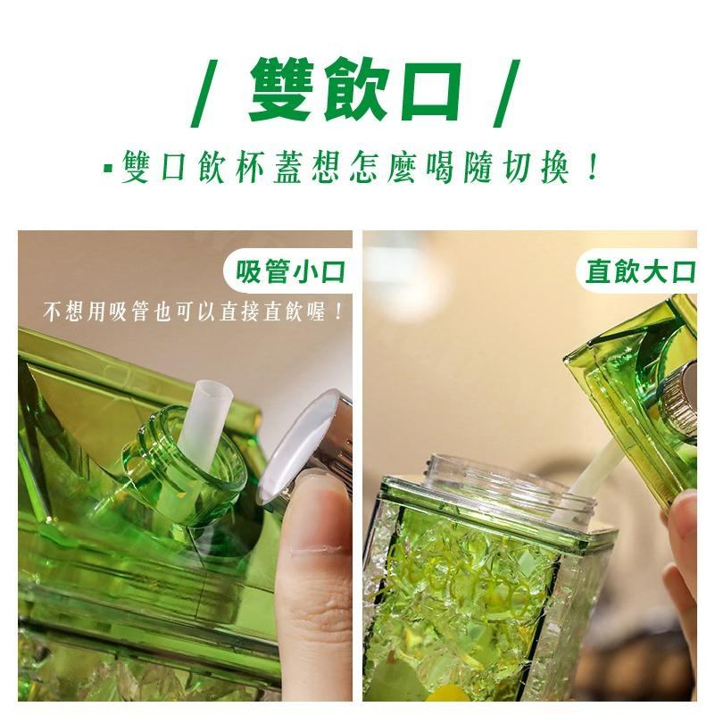 【KIMIS批發團購】造型冰鎮杯 造型水壺 吸管杯 400ml 430ml 牛奶盒造型 透明 酪梨 水壺 水杯-細節圖8