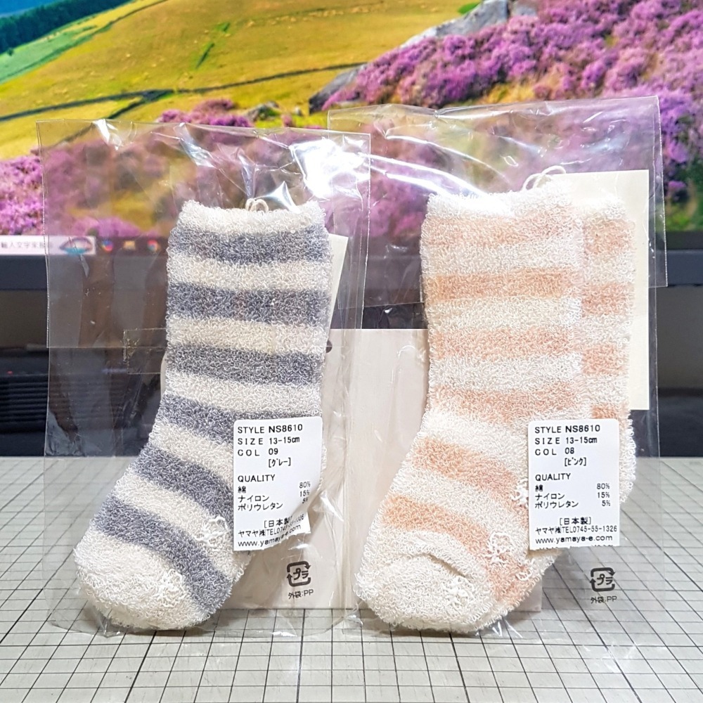 [長夜餘火]免運 現貨 ORGANIC GARDEN NS8610 嬰幼兒襪子 灰 粉 日本製 13-15cm 全新-細節圖2