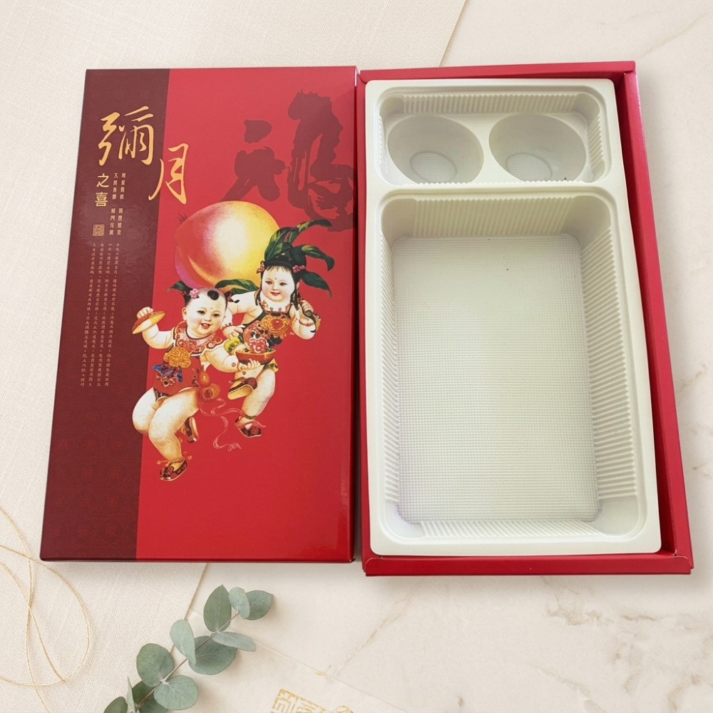 彌月油飯禮盒｜紅金喜氣款｜盒＋襯＋提袋組合-細節圖2