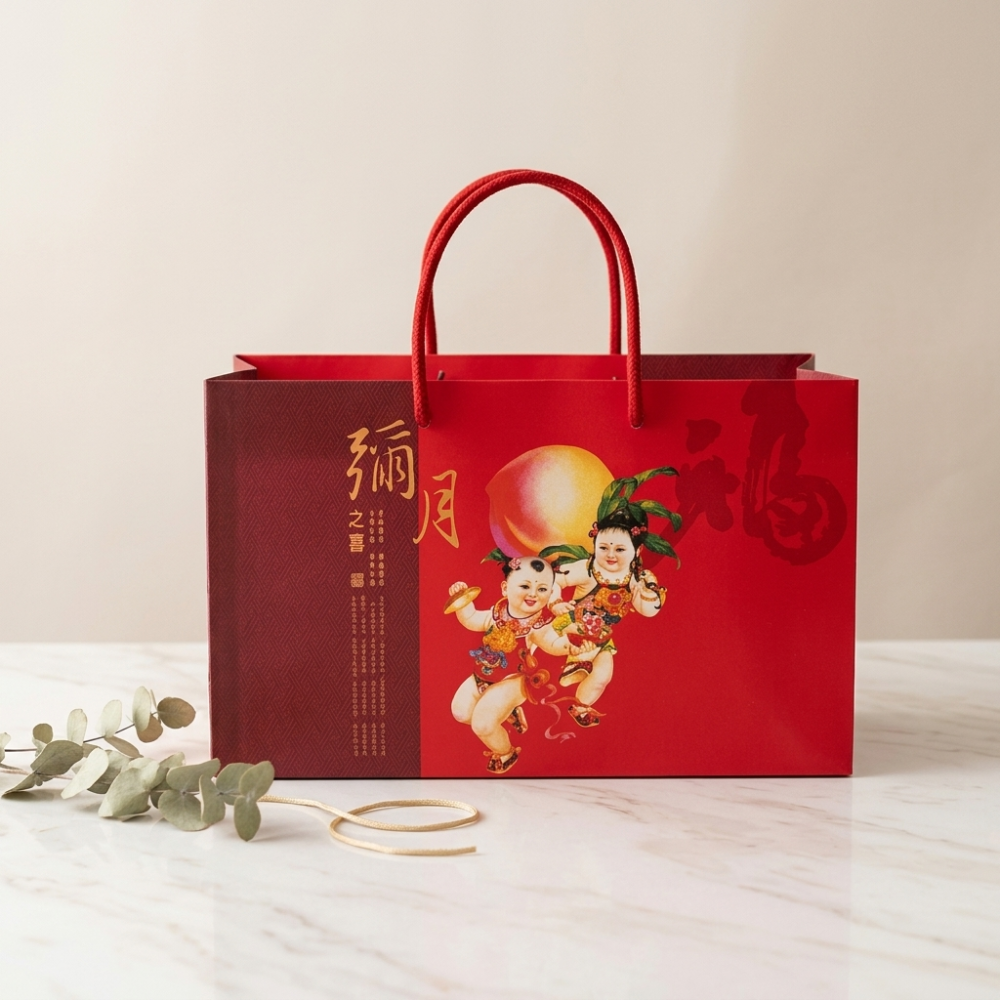 彌月油飯禮盒｜紅金喜氣款｜盒＋襯＋提袋組合-細節圖3
