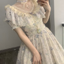 【預購】lolita花園下午茶 小碎花網紗蕾絲花邊蝴蝶結荷葉邊兔耳翻領公主袖短袖洋裝/連身裙/連衣裙 古典甜美蘿莉塔-規格圖11