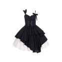 【預購】lolita暗夜魔女 荷葉邊肩帶不規則裙襬吊帶洋裝/連身裙/連衣裙&半身裙/稱裙&綁帶封腰&蝴蝶結 哥德蘿莉塔-規格圖11