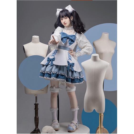 【預購訂做】lloita糖果派對 蝴蝶結球球荷葉邊交叉緞帶系帶綁帶毛呢洋裝/連身裙/連衣裙 日系軟妹 甜美系蘿莉塔-細節圖5