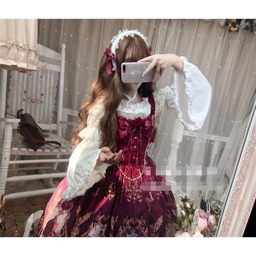 【預購】lolita血色仙杜瑞拉 玫瑰花緞帶蝴蝶結花朵蕾絲花邊荷葉邊珠鍊玻璃舞鞋印花洋裝/連身裙/連衣裙 哥德系蘿莉塔-細節圖9