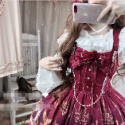 【預購】lolita血色仙杜瑞拉 玫瑰花緞帶蝴蝶結花朵蕾絲花邊荷葉邊珠鍊玻璃舞鞋印花洋裝/連身裙/連衣裙 哥德系蘿莉塔-規格圖11