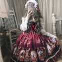 【預購】lolita血色仙杜瑞拉 玫瑰花緞帶蝴蝶結花朵蕾絲花邊荷葉邊珠鍊玻璃舞鞋印花洋裝/連身裙/連衣裙 哥德系蘿莉塔-規格圖11