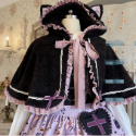 【預購訂做】lolita萬聖糖果派對 兔子貓咪南瓜蛋糕印花蝙蝠翅膀背帶蝴蝶結十字架愛心鏈條蕾絲花邊洋裝&毛絨貓耳斗篷-規格圖11