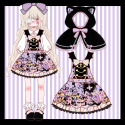 【預購訂做】lolita萬聖糖果派對 兔子貓咪南瓜蛋糕印花蝙蝠翅膀背帶蝴蝶結十字架愛心鏈條蕾絲花邊洋裝&毛絨貓耳斗篷-規格圖11