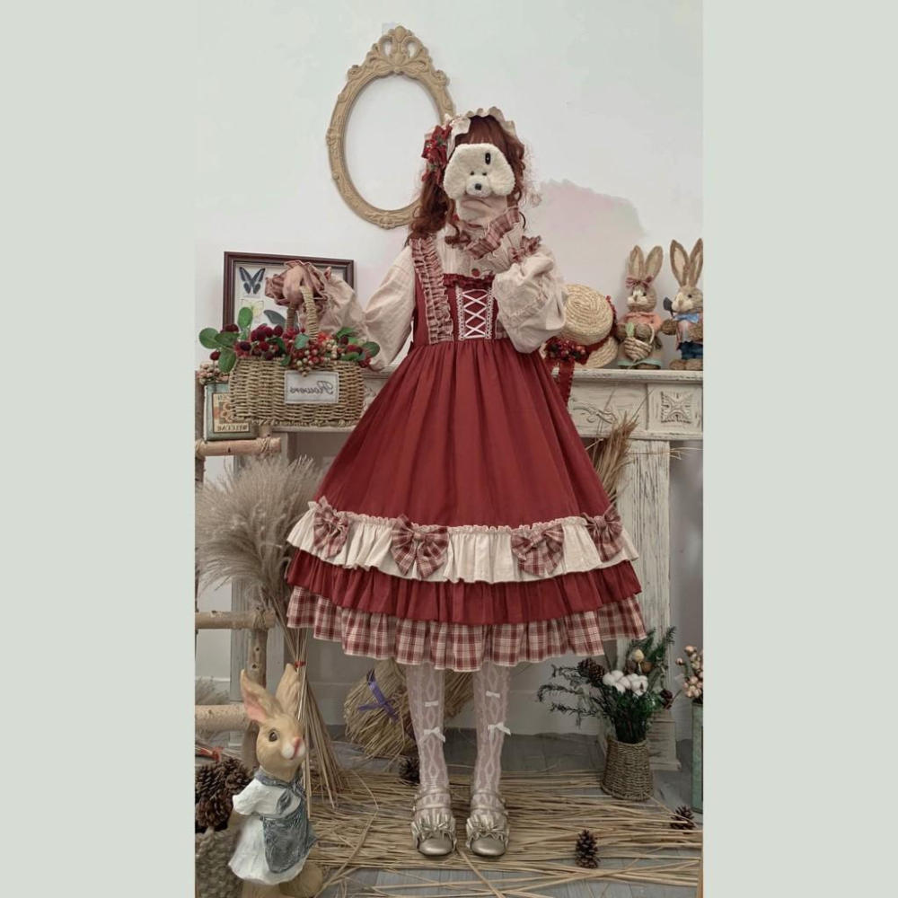 【預購】lolita小紅帽 斗篷長袖洋装/連衣裙/連身裙 日系軟妹 童話甜美可愛俏皮森林系復古-細節圖3