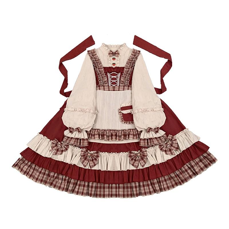 【預購】lolita小紅帽 斗篷長袖洋装/連衣裙/連身裙 日系軟妹 童話甜美可愛俏皮森林系復古-細節圖5