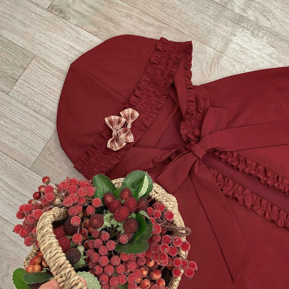 【預購】lolita小紅帽 斗篷長袖洋装/連衣裙/連身裙 日系軟妹 童話甜美可愛俏皮森林系復古-細節圖7