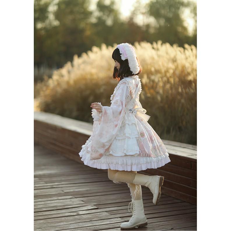 【預購訂做】lolita戀戀春櫻 蕾絲花邊荷葉邊木耳邊和服/洋裝/連身裙/連衣裙 日系軟妹 甜美系蘿莉塔 和風蘿莉塔-細節圖6