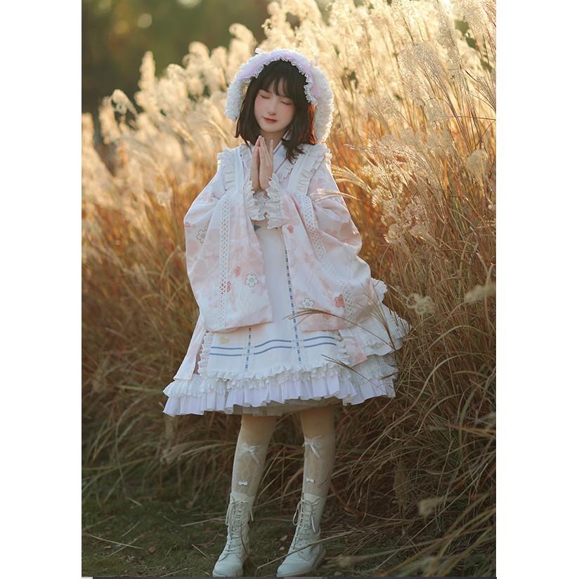 【預購訂做】lolita戀戀春櫻 蕾絲花邊荷葉邊木耳邊和服/洋裝/連身裙/連衣裙 日系軟妹 甜美系蘿莉塔 和風蘿莉塔-細節圖8