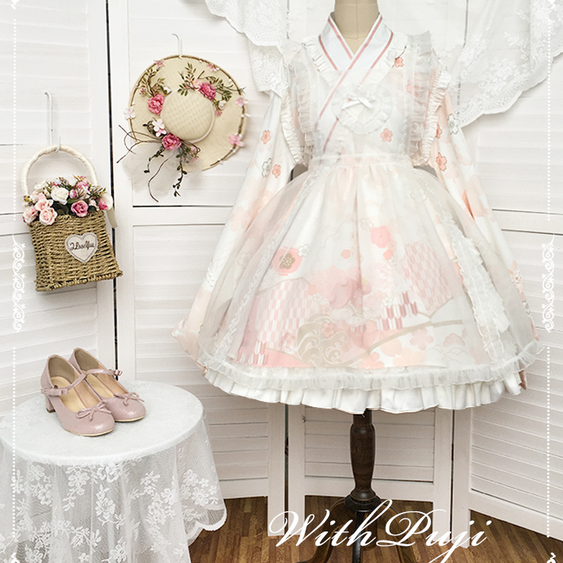 【預購訂做】lolita戀戀春櫻 蕾絲花邊荷葉邊木耳邊和服/洋裝/連身裙/連衣裙 日系軟妹 甜美系蘿莉塔 和風蘿莉塔-細節圖10