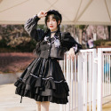 【預購】lolita搖滾車手 蕾絲邊愛心荷葉邊反光條綁帶蝴蝶結羊腿袖長袖上衣&半身裙套裝 日系硬妹 暗黑哥德蘿莉塔-規格圖11