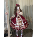 【預購】lolita小紅帽的野餐 小熊點心草莓印花格紋荷葉邊緞帶蕾絲邊羊腿袖長袖洋裝/連身裙/連衣裙 日系軟妹 蘿莉塔-規格圖11
