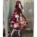 【預購】lolita小紅帽的野餐 小熊點心草莓印花格紋荷葉邊緞帶蕾絲邊羊腿袖長袖洋裝/連身裙/連衣裙 日系軟妹 蘿莉塔-規格圖11