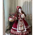 【預購】lolita小紅帽的野餐 小熊點心草莓印花格紋荷葉邊緞帶蕾絲邊羊腿袖長袖洋裝/連身裙/連衣裙 日系軟妹 蘿莉塔-規格圖11