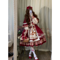【預購】lolita小紅帽的野餐 小熊點心草莓印花格紋荷葉邊緞帶蕾絲邊羊腿袖長袖洋裝/連身裙/連衣裙 日系軟妹 蘿莉塔-規格圖11