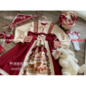【預購】lolita小紅帽的野餐 小熊點心草莓印花格紋荷葉邊緞帶蕾絲邊羊腿袖長袖洋裝/連身裙/連衣裙 日系軟妹 蘿莉塔-規格圖11