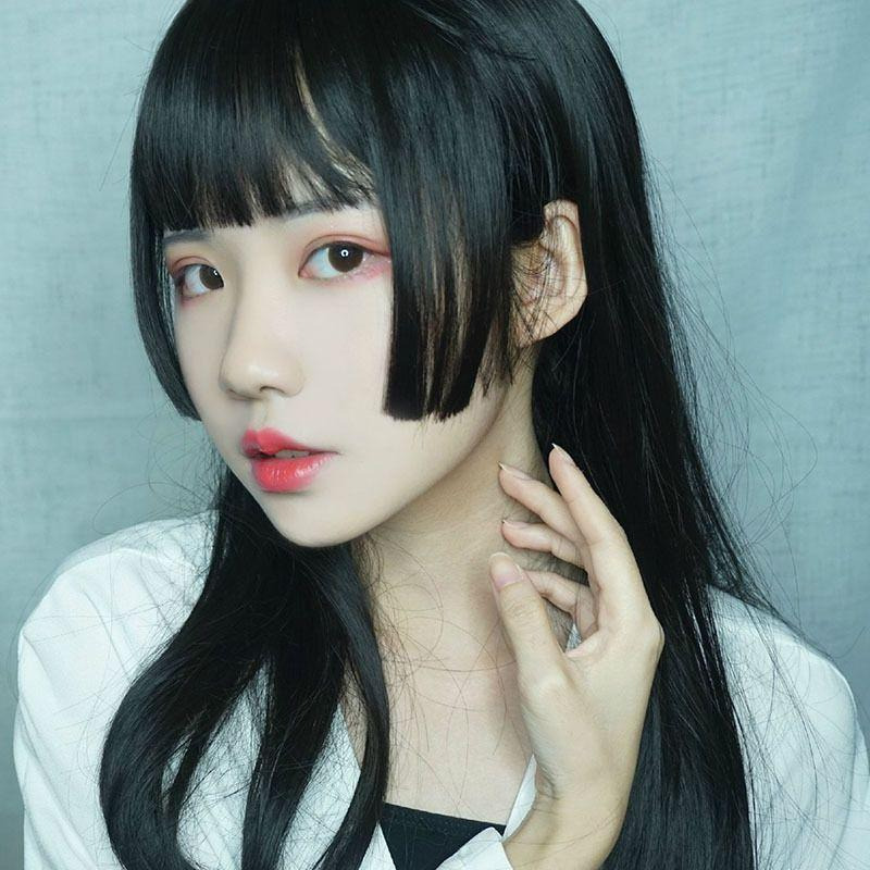 【預購】日本公主頭長直髮鬢角假髮/cos假髮/姬式瀏海水母姬網紅假髮/日常假髮 lolita偽娘公主切全頭模式-細節圖2