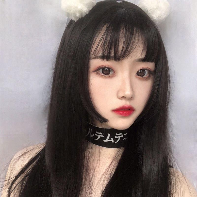 【預購】日本公主頭長直髮鬢角假髮/cos假髮/姬式瀏海水母姬網紅假髮/日常假髮 lolita偽娘公主切全頭模式-細節圖5