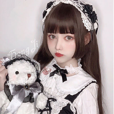 【預購】日本公主頭長直髮鬢角假髮/cos假髮/姬式瀏海水母姬網紅假髮/日常假髮 lolita偽娘公主切全頭模式-細節圖11