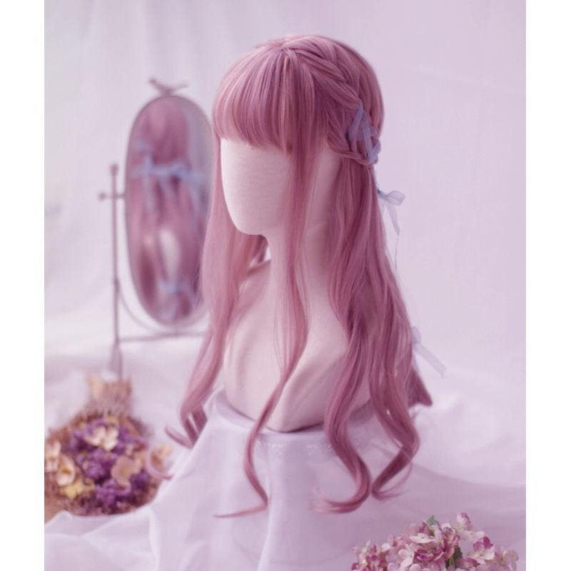 【預購】網紅可愛粉色假髮女長卷髮大波浪空氣劉海圓臉少女自然日系lolita-細節圖3