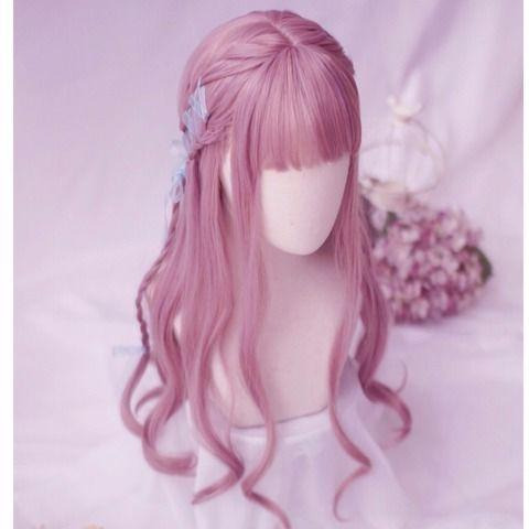 【預購】網紅可愛粉色假髮女長卷髮大波浪空氣劉海圓臉少女自然日系lolita-細節圖4