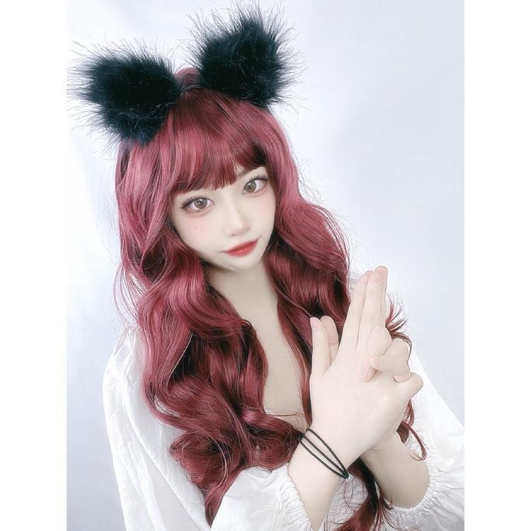 【預購】網紅可愛粉色假髮女長卷髮大波浪空氣劉海圓臉少女自然日系lolita-細節圖5