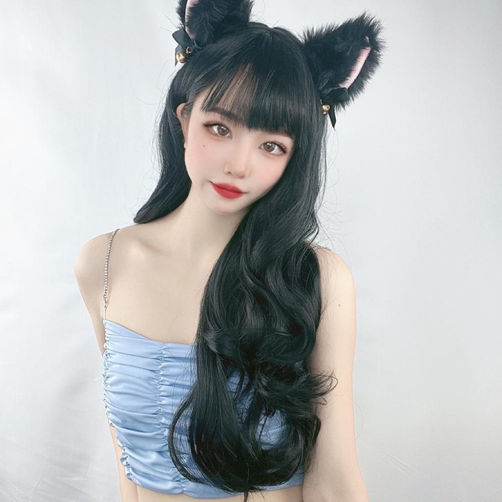 【預購】網紅可愛粉色假髮女長卷髮大波浪空氣劉海圓臉少女自然日系lolita-細節圖8