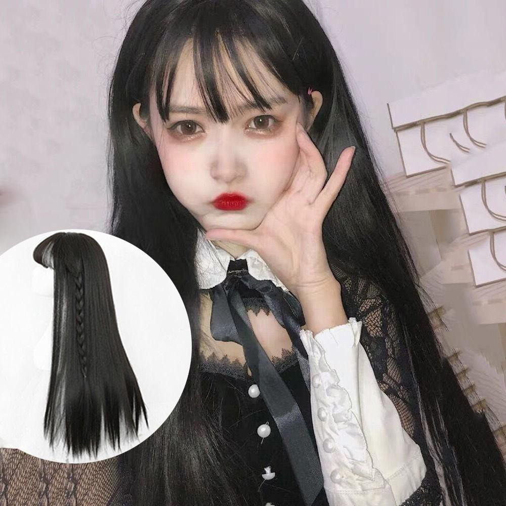 【預購】黑色網紅可愛長直發假髮女空氣劉海長髮及腰Lolita長卷髮全頭模式-細節圖2