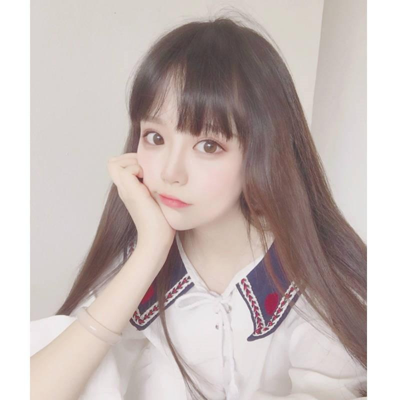【預購】黑色網紅可愛長直發假髮女空氣劉海長髮及腰Lolita長卷髮全頭模式-細節圖4