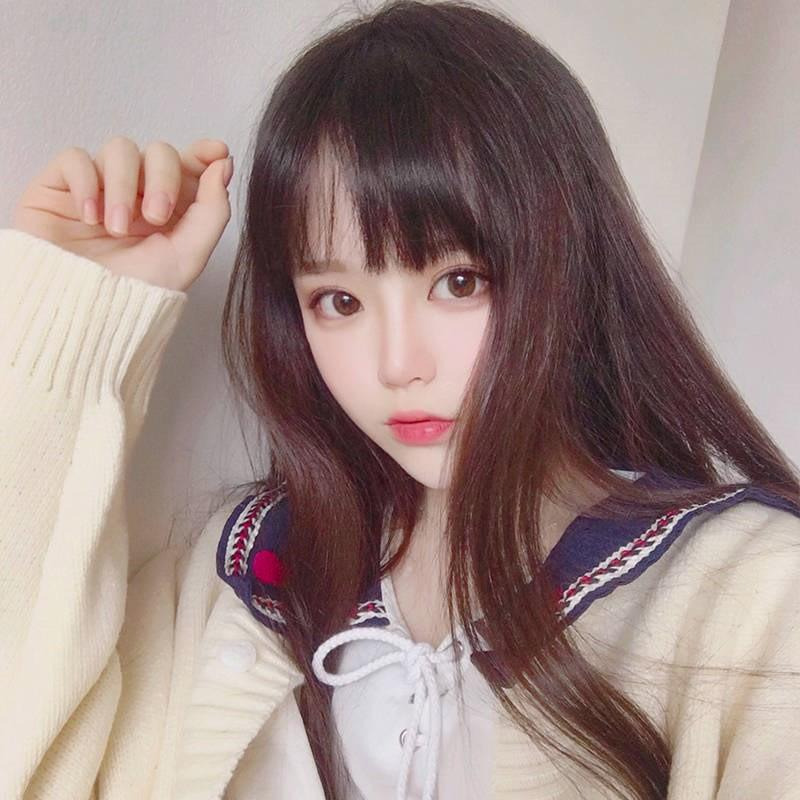 【預購】黑色網紅可愛長直發假髮女空氣劉海長髮及腰Lolita長卷髮全頭模式-細節圖5