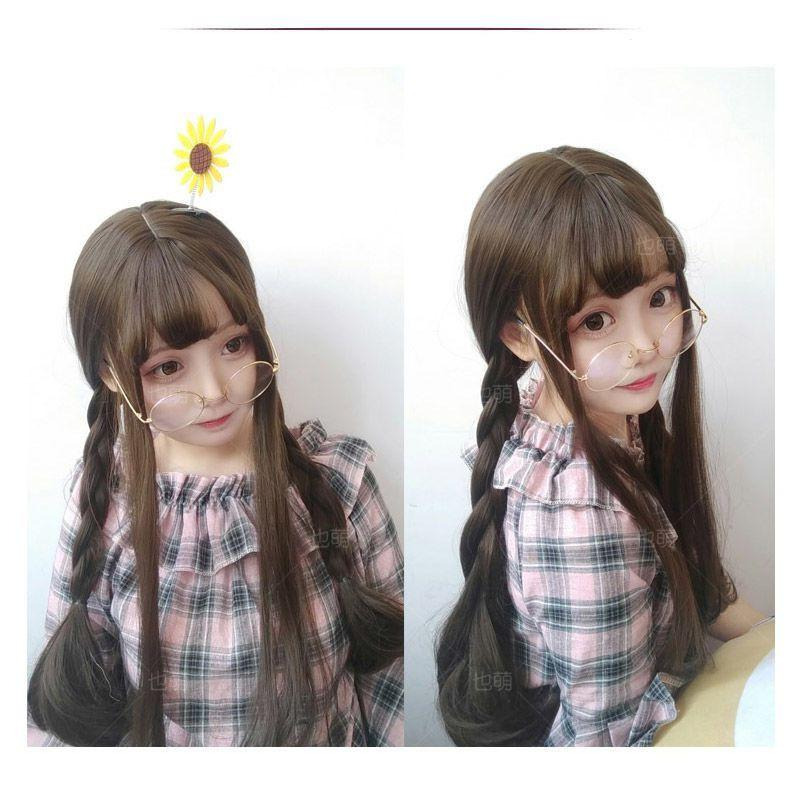 【預購】黑色網紅可愛長直發假髮女空氣劉海長髮及腰Lolita長卷髮全頭模式-細節圖8