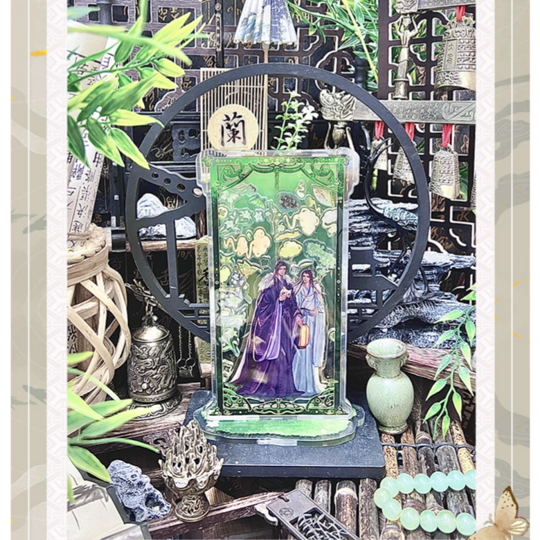 【預購】浮生若夢 古風系列卷軸潑墨畫造型搖搖樂壓克力立牌/扇子祥雲梅花粒子收納立牌/壓克力立牌背景/多色背景立牌-細節圖9