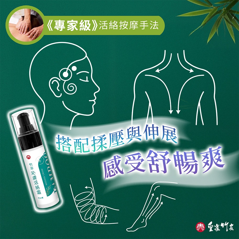 【皇家竹炭】竹萃沁膚活絡霜 50ml 舒壓按摩霜 非藥布肌樂一條根 舒緩肩頸緊繃 徒步健行 提神 台灣製8899j9-細節圖8