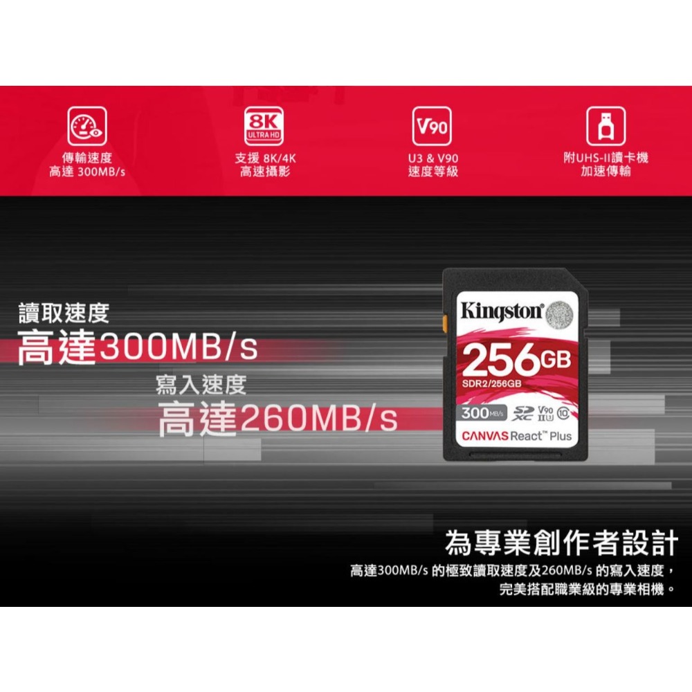 金士頓 專業旗艦款記憶卡 V90 U3 UHS-II 64GB 128GB 256GB (含讀卡機)-細節圖3