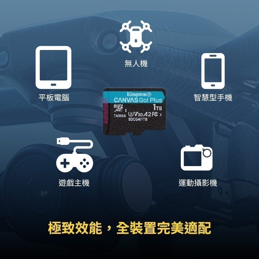 金士頓 Canvas Go!Plus SDCG4 1TB microSD 記憶卡 UHS-I U3 V30 4K-細節圖4