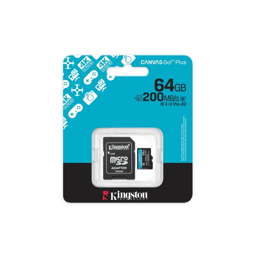 金士頓 Canvas Go!Plus SDCG4 64GB microSD 記憶卡 UHS-I U3 V30 4K-細節圖2