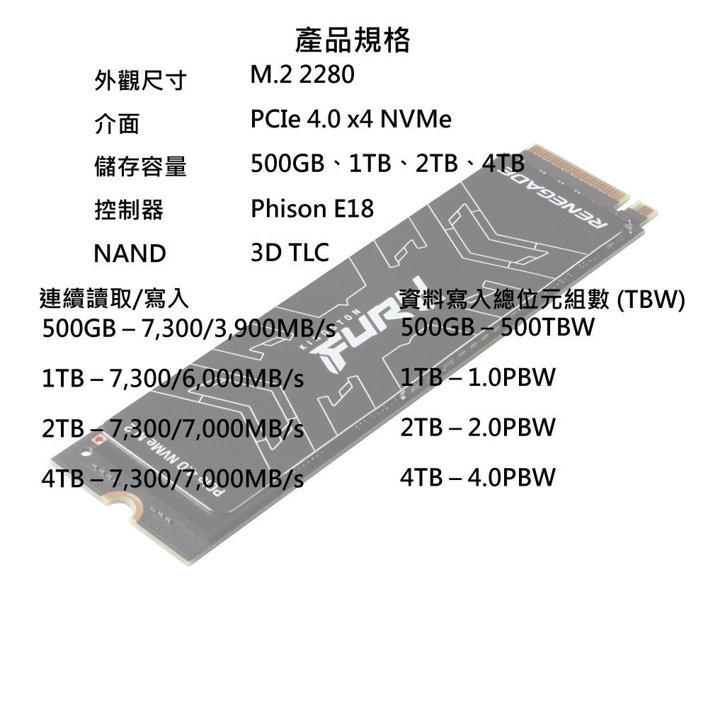 金士頓 FURY Renegade 系列 SSD PCIe 4.0 NVMe M.2 2280 500G 1TB 2TB-細節圖2